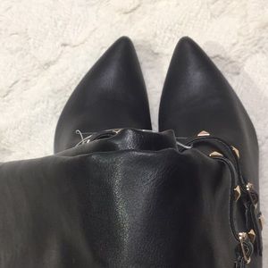 Anne Michelle Studded Strap Pointed Toe Stiletto Booties